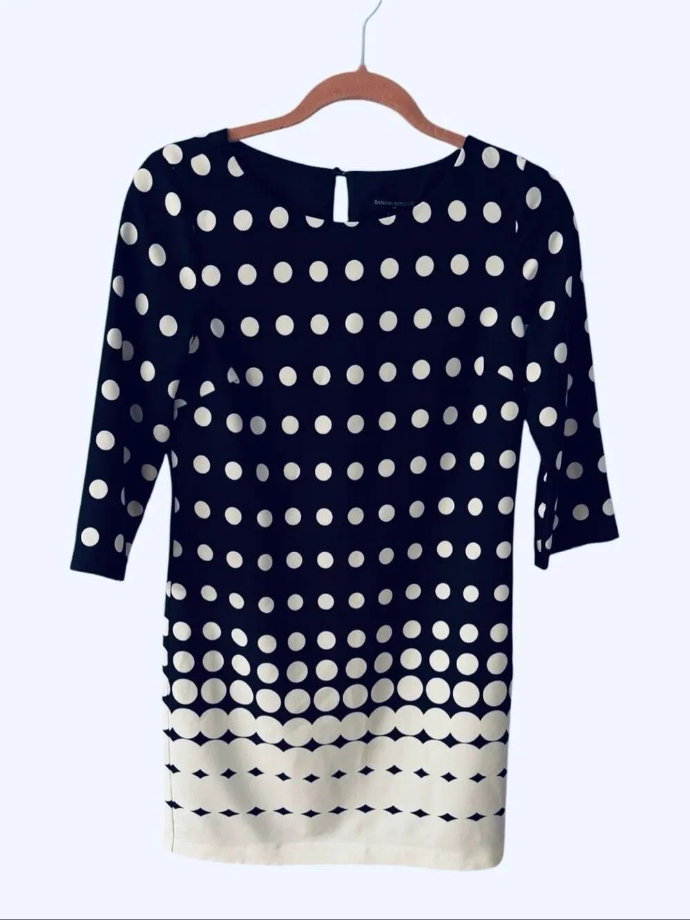 Banana Republic Polka Dot Shift Dress Size 0 Black White 3/4 Sleeve Mod Retro